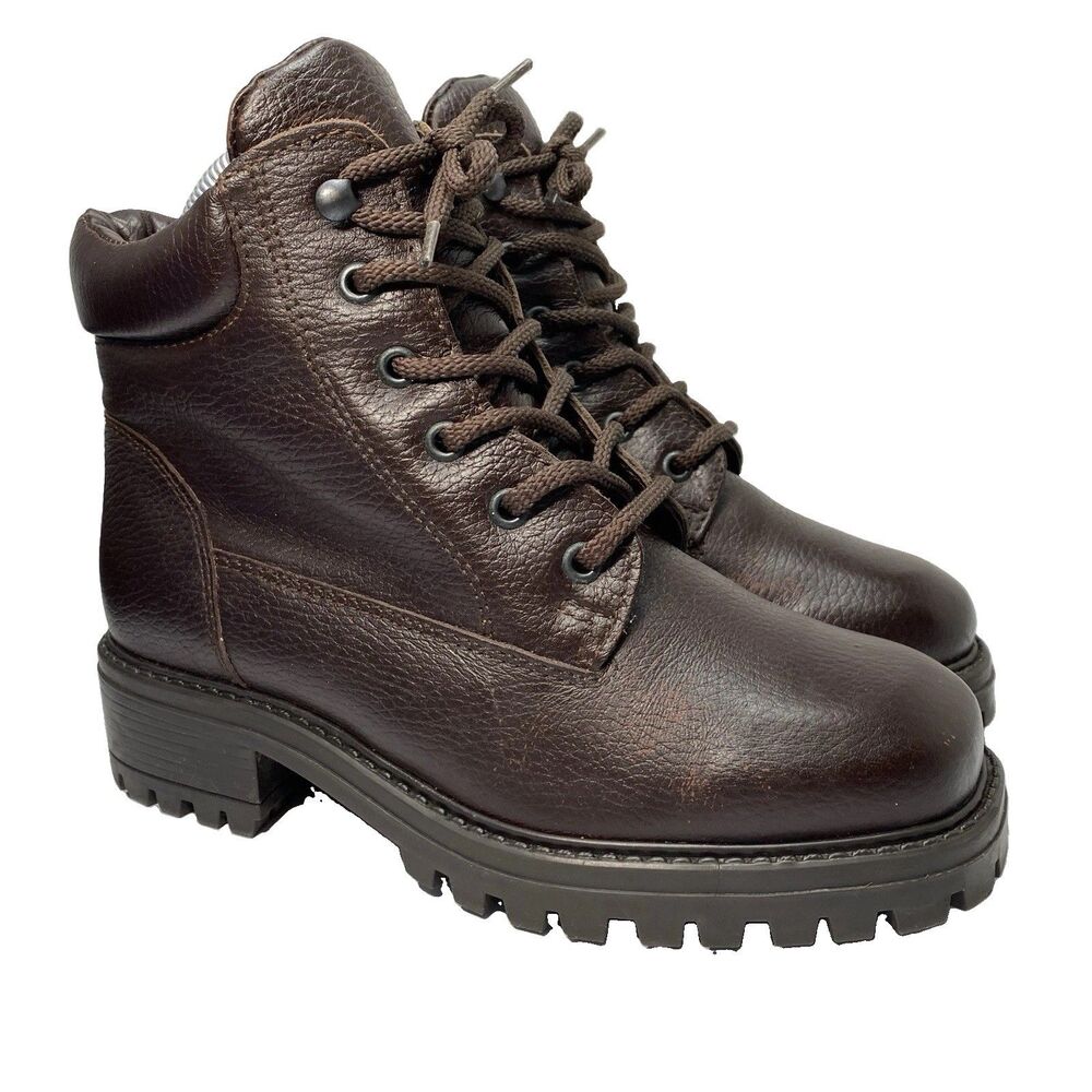 Vintage L.L. Bean Combat Hiking Boots Womens 8M Brown Tumbled Leather Fleece
